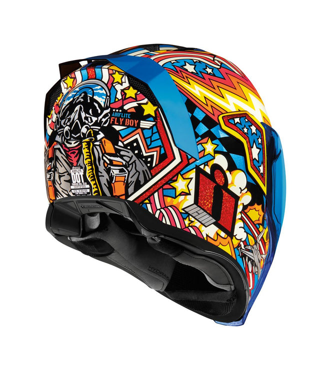 Icon Airflite Flyboy Motorcycle Helmet - Red Yellow Blue / 61-62cm Icon Airflite Flyboy Motorcycle Helmet - Red Yellow Blue / 61-62cm